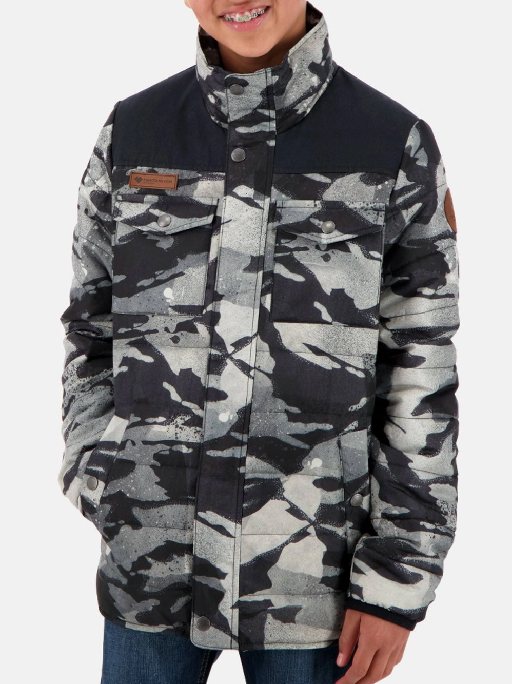 NEW OBERMEYER BOY'S BLACK ROGUE CAMO BENNETT DOWN JACKET COAT SZ LARGE L